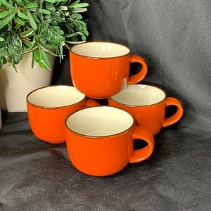 Set of 4 beautiful orange & white coffee /tea / cappuccino / cider mugs
